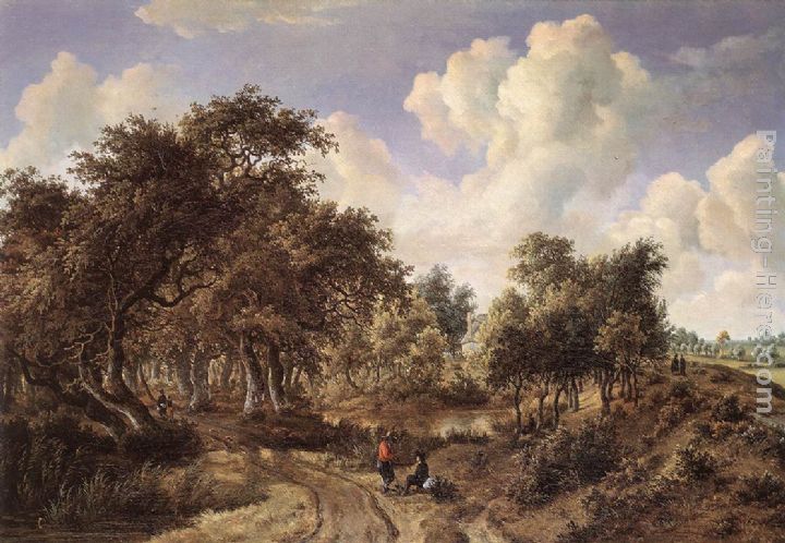A Wooded Landscape painting - Meindert Hobbema A Wooded Landscape art painting